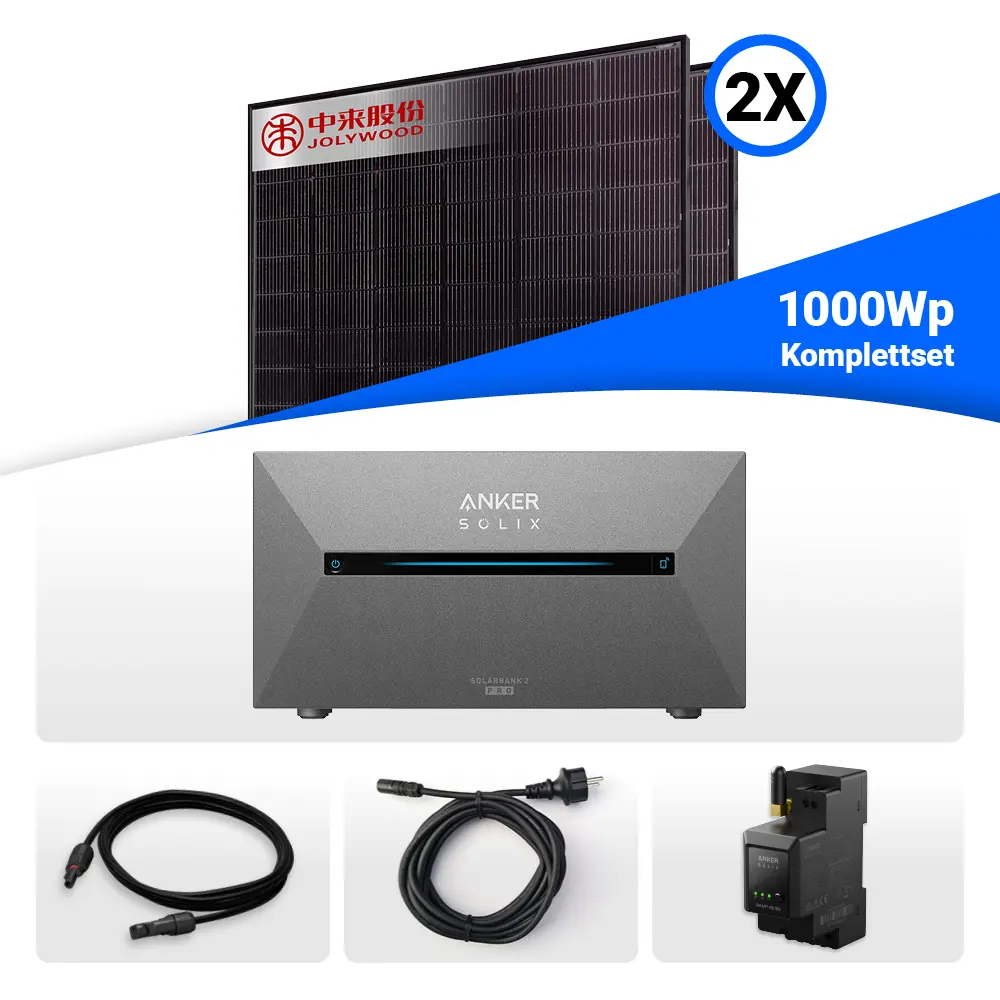 SH24 1000W Balkonkraftwerk mit Jolywood und Anker SOLIX Solarbank 2 Pro