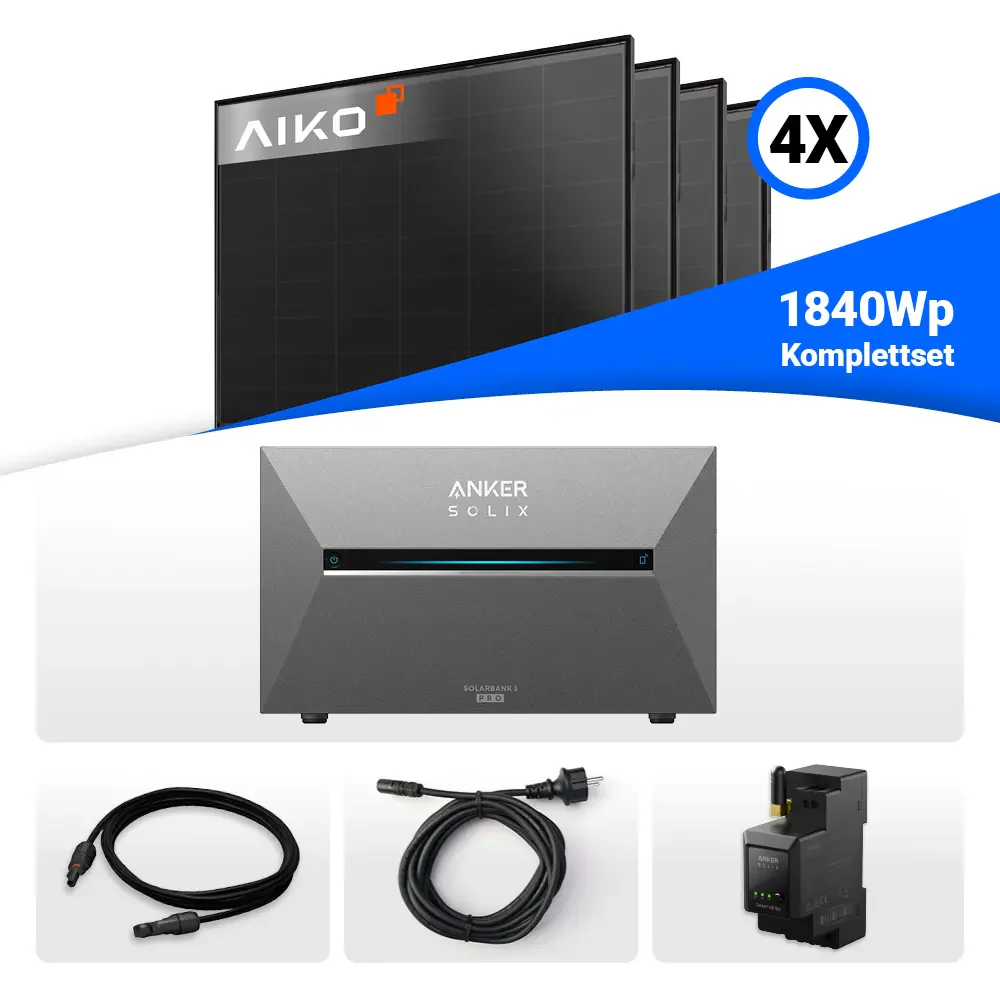 SH24 1840W Balkonkraftwerk mit AIKO Full Black und Anker SOLIX Solarbank 3 Pro